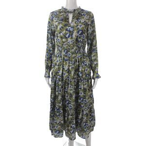 STS Sail To Sable Women Green Floral V-Neck Maxi Dress Long Sleeve Size XS